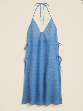 J Crew Side-Tie Midi Halter Dress Blue Mini Ditsy Floral Print Summer 2025-M